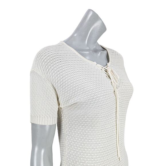 FRAME Women's Le Crochet Lace up Neck Blouse in Beige Size Small - Picture 8 of 9